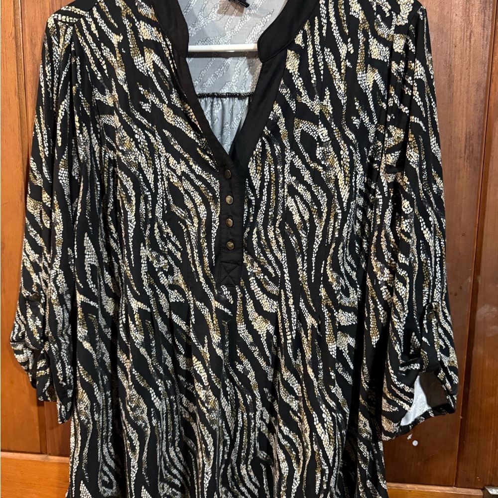 Robert Louis Black and Gold Animal Print Blouse